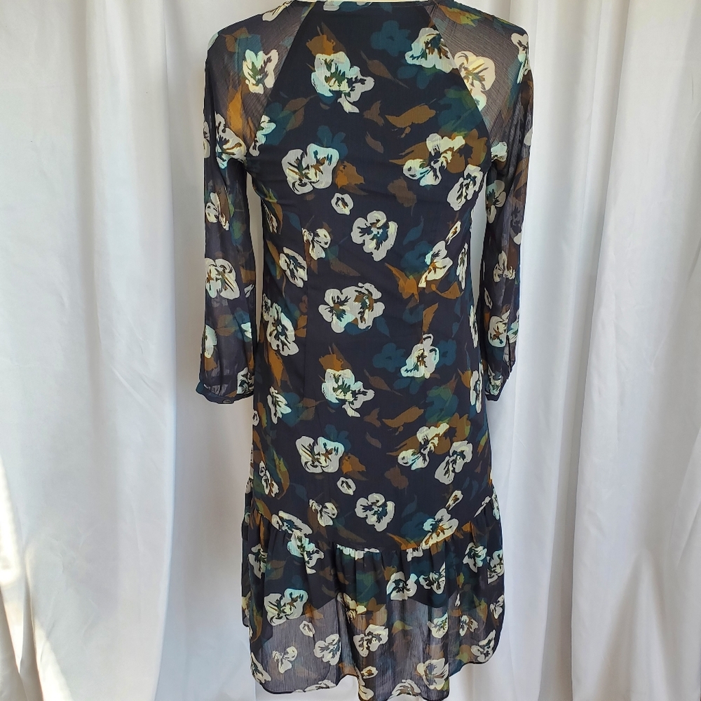 CAbi Pirouette Floral Semi Sheer Long Sleeve Tiered Dress Style 3460 Size XS - Picture 7 of 12